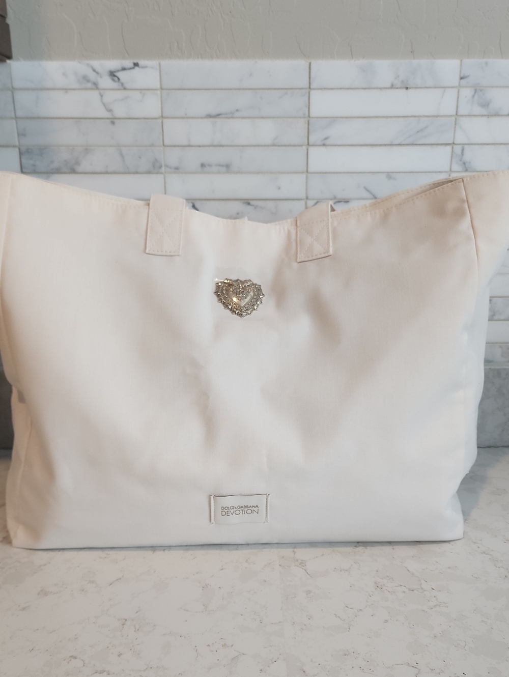 Dolce & Gabbana Cream Devotion Tote with Heart Emblem